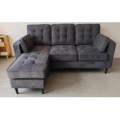 Chaise Corner Buttonback Sofa Set in Crib 5 Charcoal Grey Fabric