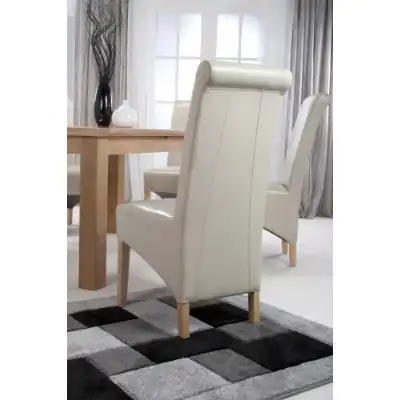 Cream Leather Roll Back Dining Chair Oak Legs