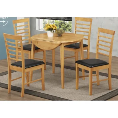 Light Solid Hardwood Round Drop Leaf Table and 4 Dining Chairs