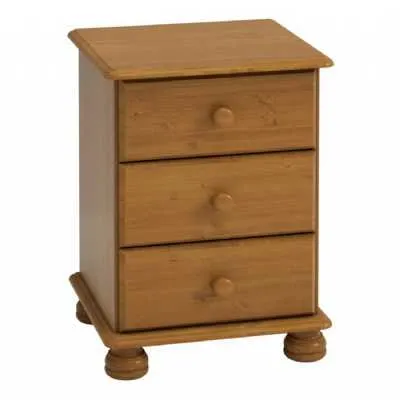 Pine Wood Stained 3 Drawer Bedside Cabinet