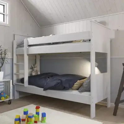 White Wooden Kids Childrens Bunk Bed with Ladder