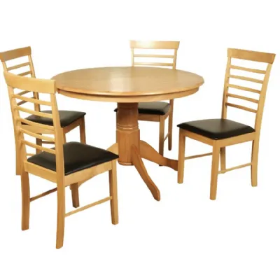 Light Solid Hardwood 107cm Round Table and 4 Dining Chairs