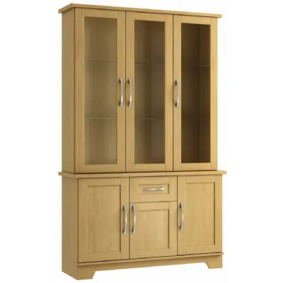 Light Oak or Grey 3 Door Glazed Dresser with Drawer, No Lights