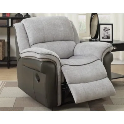 Grey Fabric and Leather Manual Reclining Armchair