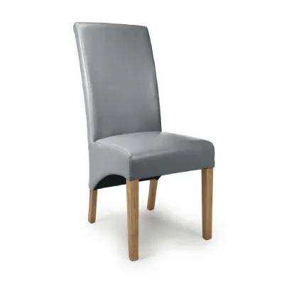 Putty Grey Leather Dining Chair with Oak Legs