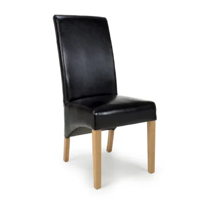 Black Bonded Leather Dining Chair with Natural Oak Legs