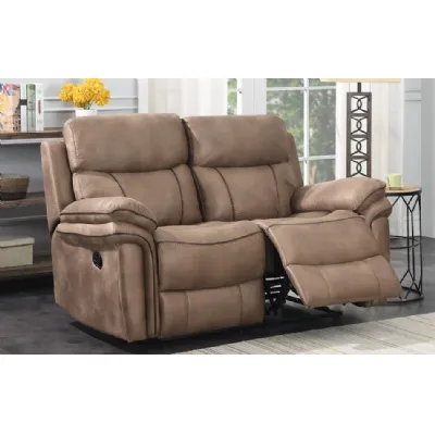 Brown Fabric 2 Seat Manual Recliner Sofa