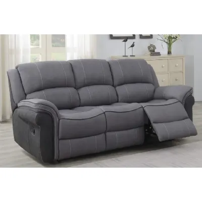 2 Tone Grey Fabric 3 Seat Manual Recliner Sofa