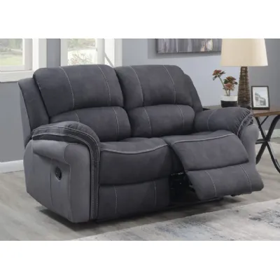 2 Tone Grey Fabric 2 Seat Manual Recliner Sofa