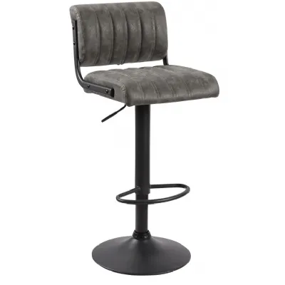 Grey Faux Leather and Black Metal Gas Lift Bar Stool