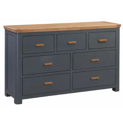Solid Oak and Blue 3 over 4 Chest