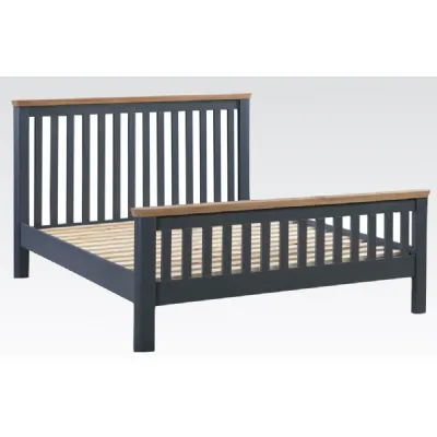 Oak and Blue 5ft Wooden Bed