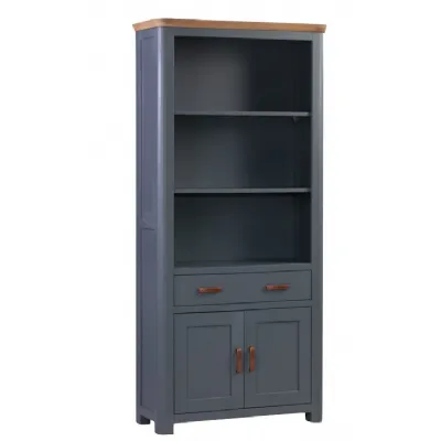 Solid Oak and Blue High Bookcase