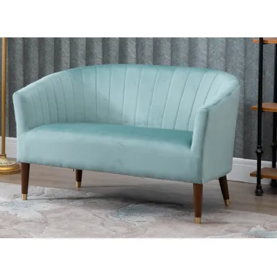 Teal Plush Fabric Pleated Accent 2 Seat Sofa