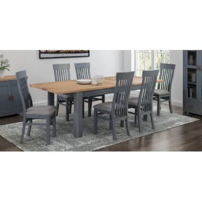 Solid Oak and Blue 1.8m Extending Table and 6 Dining Chairs