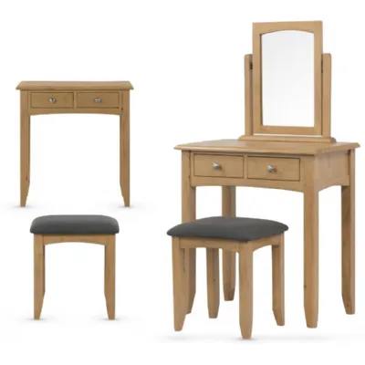 Light Solid Oak Dressing Table and Stool