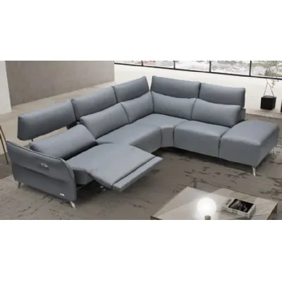 Grey Italian Leather Electric Corner Sofa with Chaise End