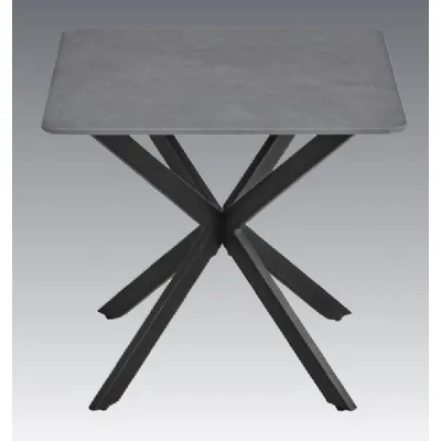 Grey Sintered Stone and Black Metal Legs Lamp Table