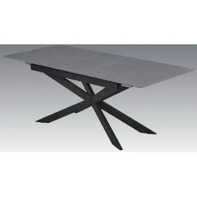 Grey Sintered Stone and Black Metal Legs 160cm Extending Dining Table