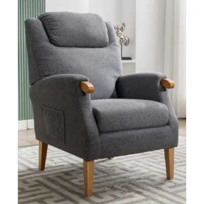 Latte Fabric Fireside Armchair with Solid Wood Legs