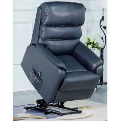 Navy Blue Leather Lift and Rise Dual Motor Recliner Chair