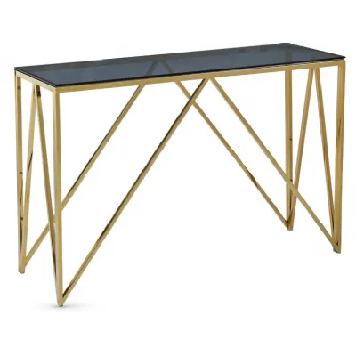 Gold and Blue Smoked Glass Console Table