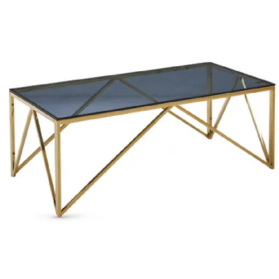 Gold and Blue Smoked Glass Coffee Table