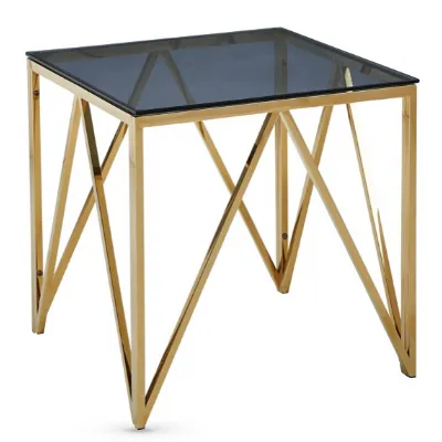 Gold and Blue Smoked Glass Lamp Table