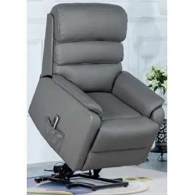 Grey Leather Lift and Rise Dual Motor Recliner Chair