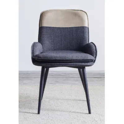 Dark Grey Fabric and Beige PU Leather Dining Chairs