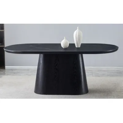 Sintered Stone and Black Wood 200cm Oval Dining Table