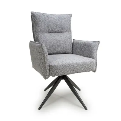 Grey Fabric 360 Degree Swivel Dining Chair Black Metal Base