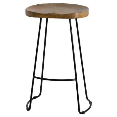 Modern Style Hardwood Shaped Kitchen Barstool on Metal Legs with Footrest 75x66cm