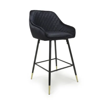 Black Velvet Fabric Bar Stool Black and Gold Metal Legs