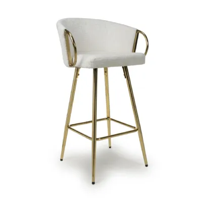 Cream Linen Fabric Curved Bar Stool Gold Metal Legs