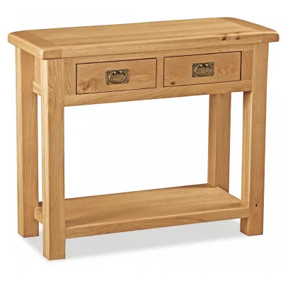 Rustic Solid Oak 2 Drawer Console Table