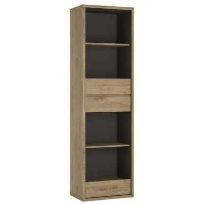 Oak and Black Tall Narrow 3 Drawer Home Office Bookcase