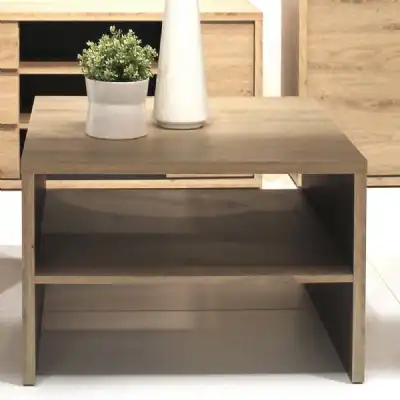 Modern Dark Oak Small Square Coffee Sofa Table With Shelf