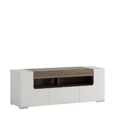 Wide White and Oak 2 Door 1 Drawer TV Cabinet