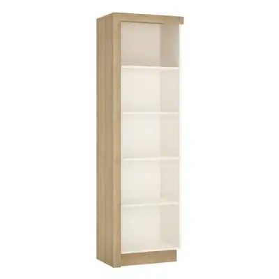 199cm Tall Slim Narrow Bookcase RH Light Oak and White High Gloss