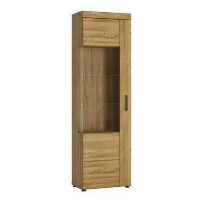 Tall Narrow Glazed Oak Finish Display Cabinet LH With 5 Shelves