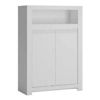 White 2 Door Small Storage Cabinet With Open Shelf