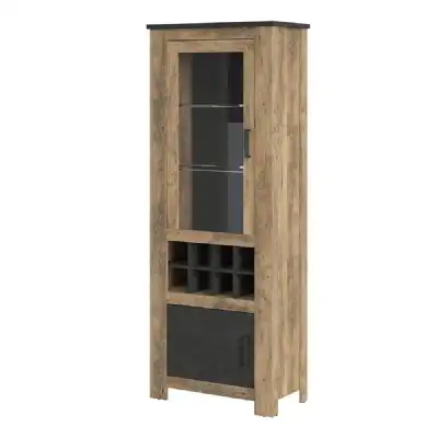 2 door display cabinet With wine rack in Chestnut and Matera Grey