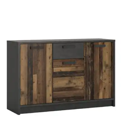 Industrial Brooklyn Dark Matera Grey and Walnut 3 Door 1 Drawer Cabinet