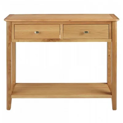 Solid Oak 100cm Console Table with 2 Drawers