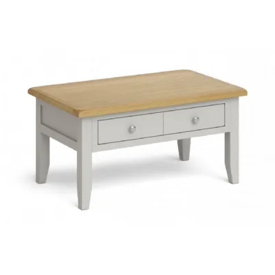 Solid Oak and Grey Painted 90cm Coffee Table