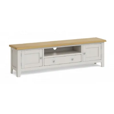 Solid Oak and Grey Painted 180cm Extra Long TV Cabinet