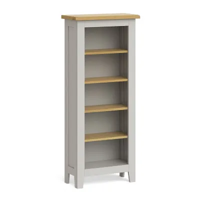 Solid Oak and Grey Painted Tall Narrow Bookcase