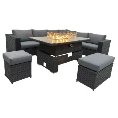 Luxury Grey Rattan Corner Fire Pit Set with Rising Table
