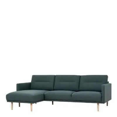 Dark Green Fabric Left Hand Corner Sofa Chaise on Oak Legs